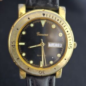 Gold-Tone Black Dial Men’s Quartz Watch with Day-Date